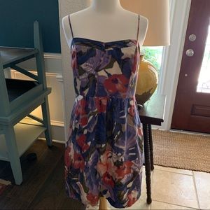 Anthropologie Moulinette Soeurs Silk Floral Watercolor Mini Dress Blue PinK Sz 8